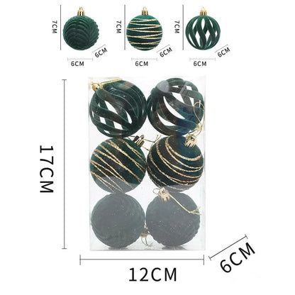 Velvet Christmas Tree Ornaments – 6/12pcs 6cm Flocked Ball Set, Shatterproof Holiday Decorations for Home & Party