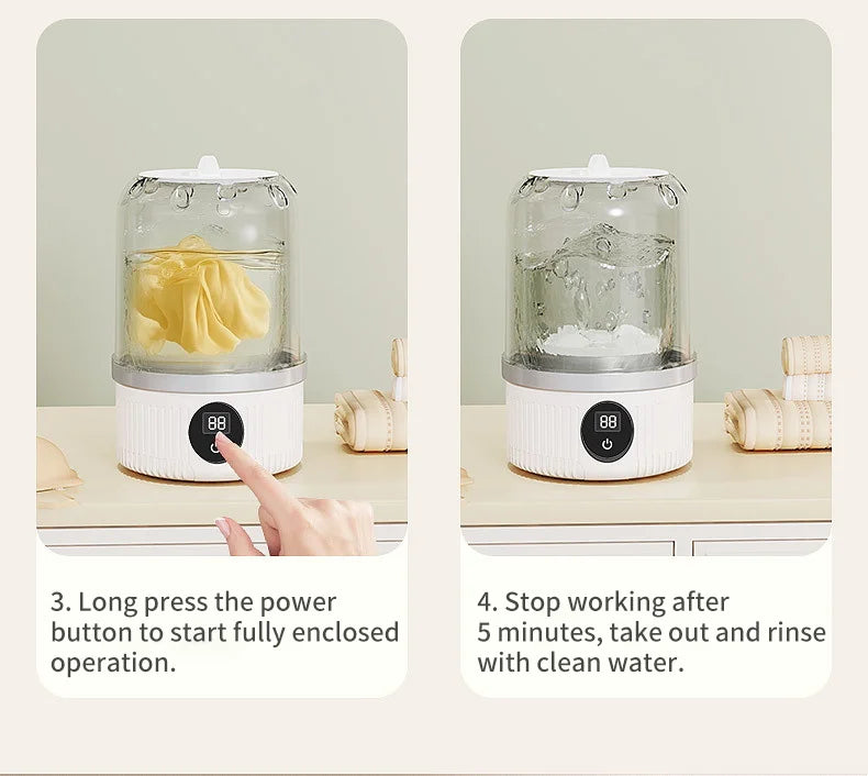 Wireless Mini Washing Machine – 1L Portable Underwear & Socks Cleaner with Dehydration Function