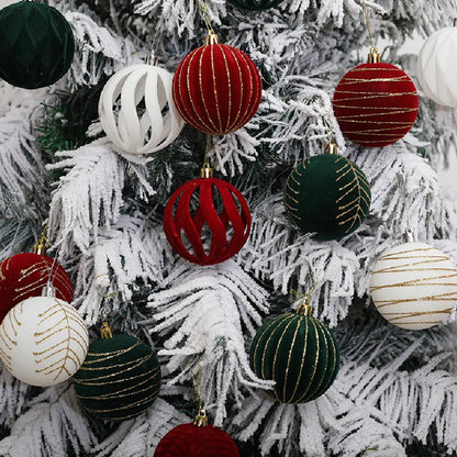 Velvet Christmas Tree Ornaments – 6/12pcs 6cm Flocked Ball Set, Shatterproof Holiday Decorations for Home & Party