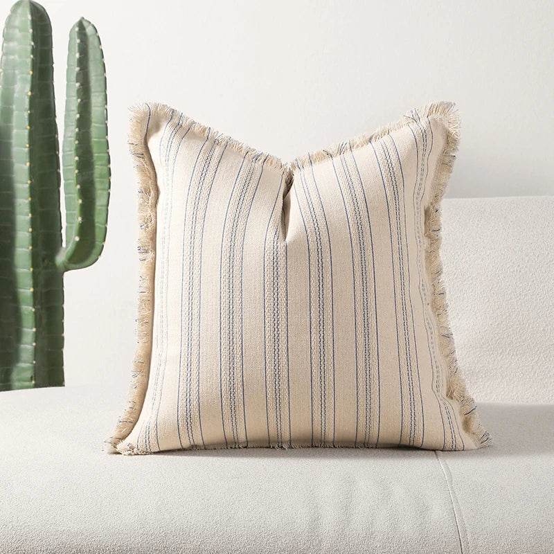 Decorative Nordic Striped Jacquard Cotton Cushion Covers With Frill Detail - 5 Colours