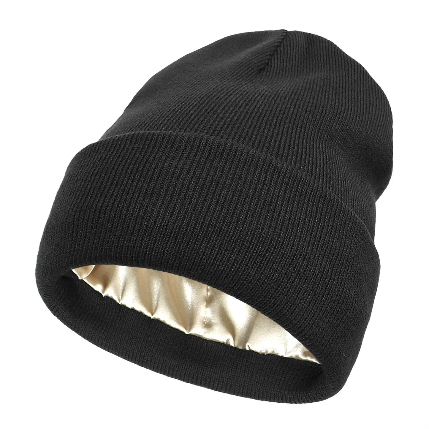 Unisex Satin-Lined Beanie Hat – Anti-Static Silk Lining Warm Knit Skull Cap for Winter & Hair Protection