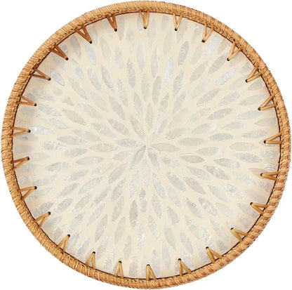 Natural Rattan Serving Tray with Decorative Stones - 5 Variants