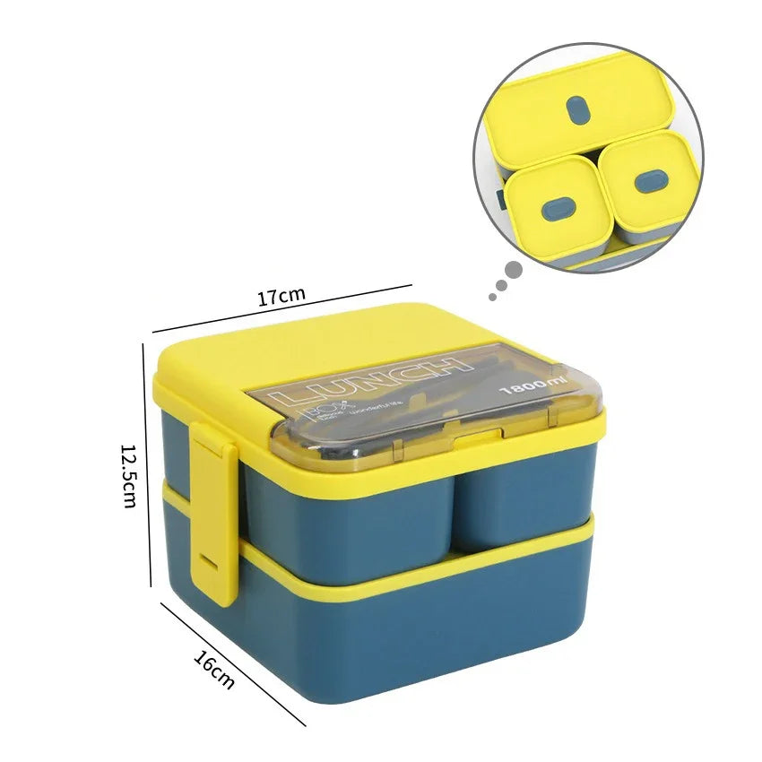 2-Layer Kids Lunch Box – Portable Microwave Bento Box with Fork & Spoon (1100ml/1800ml)