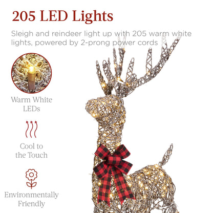 Lighted Christmas Reindeer & Sleigh Outdoor Decor Set w/ LED Lights