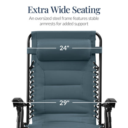Oversized Padded Zero Gravity Chair, Folding Recliner w/ Headrest, Side Tray