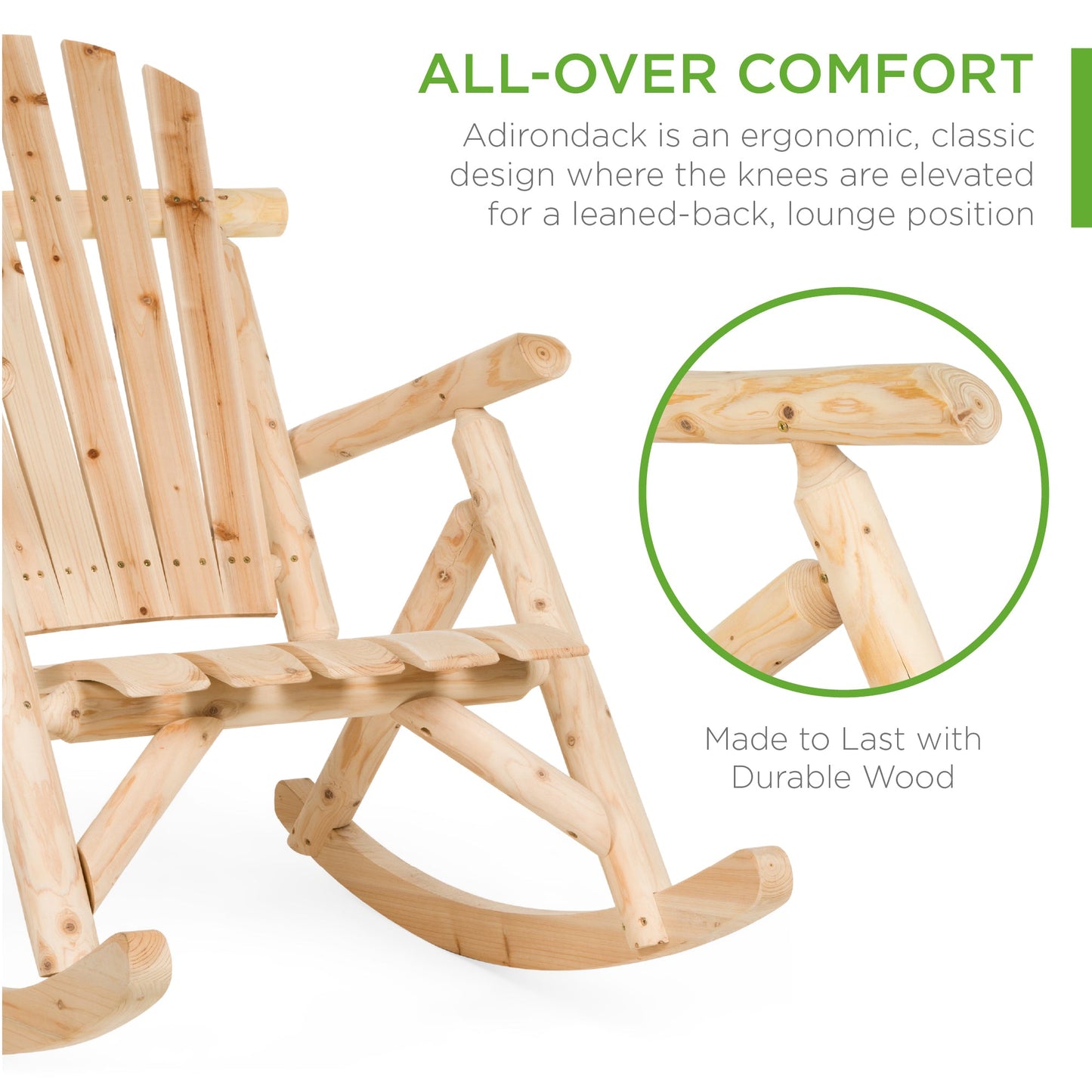 Rocking Wood Adirondack Chair Accent Furniture w/ Natural Finish