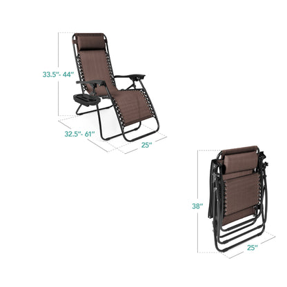 Set of 2 Adjustable Zero Gravity Patio Chair Recliners w/ Cup Holders