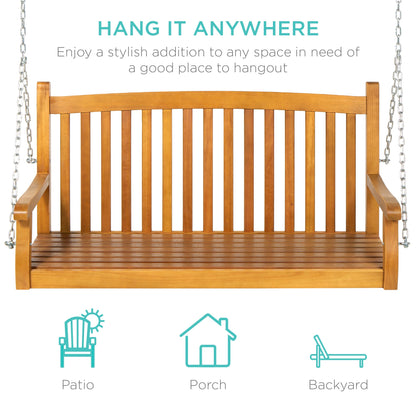 Wooden Curved Back Hanging Porch Swing Bench w/ Mounting Chains - 48in