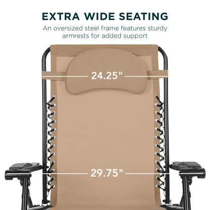 Oversized Reclining Zero Gravity Chair Lounger w/ Cup Holder, Pillow