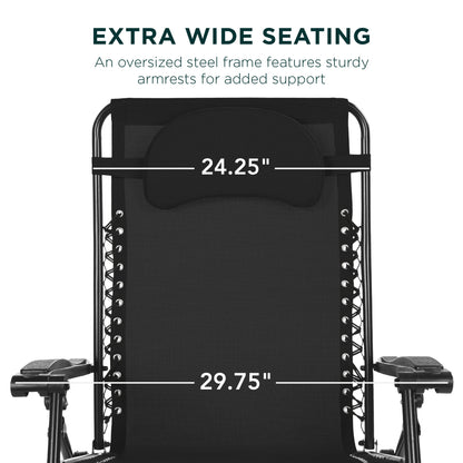 Oversized Reclining Zero Gravity Chair Lounger w/ Cup Holder, Pillow