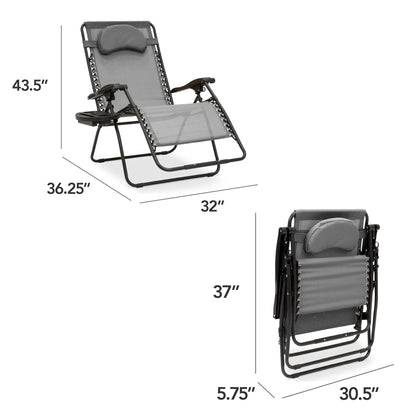 Oversized Reclining Zero Gravity Chair Lounger w/ Cup Holder, Pillow