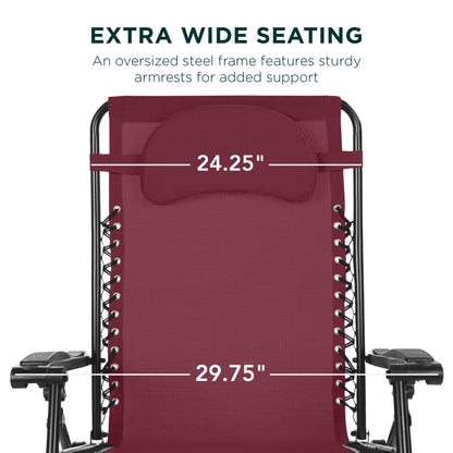 Oversized Reclining Zero Gravity Chair Lounger w/ Cup Holder, Pillow