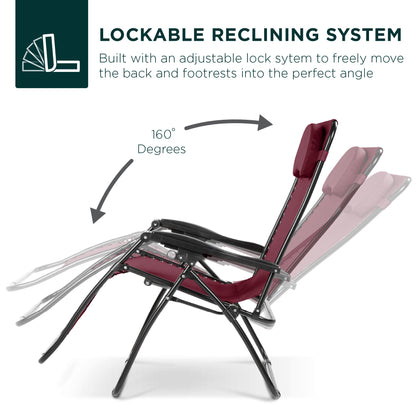 Oversized Reclining Zero Gravity Chair Lounger w/ Cup Holder, Pillow