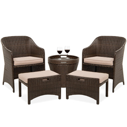 5-Piece Outdoor Wicker Bistro Set w/ Side Storage Table, No Assembly