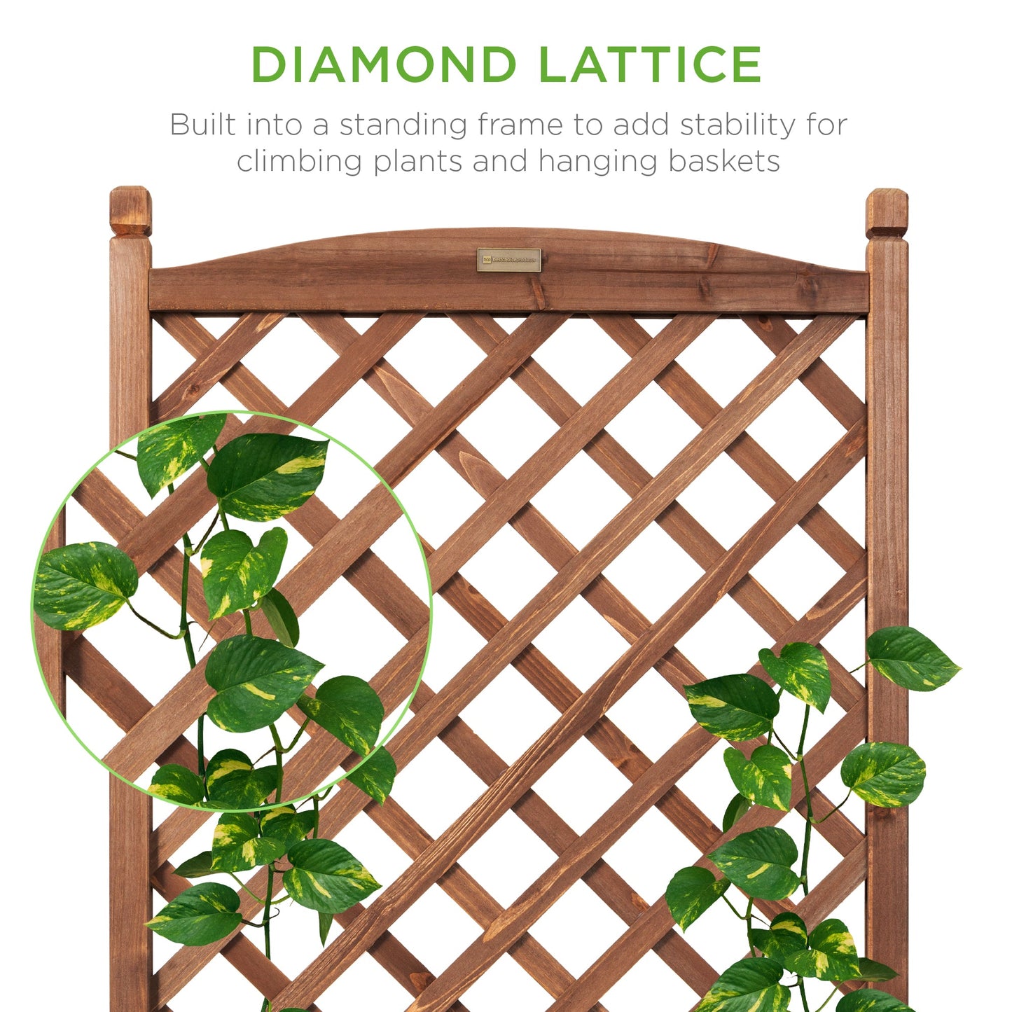 Wood Planter Box & Lattice Trellis w/ Drainage, Optional Wheels - 48in