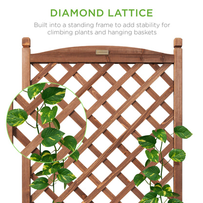 Wood Planter Box & Lattice Trellis w/ Drainage, Optional Wheels - 48in