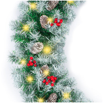 9ft Pre-Lit Christmas Garland w/ 50 Lights, Pine Cones, Berries