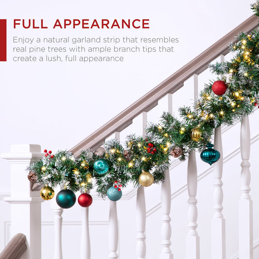 9ft Pre-Lit Christmas Garland w/ 50 Lights, Pine Cones, Berries