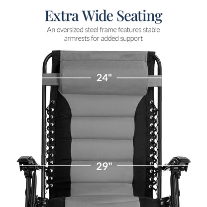 Oversized Padded Zero Gravity Chair, Folding Recliner w/ Headrest, Side Tray