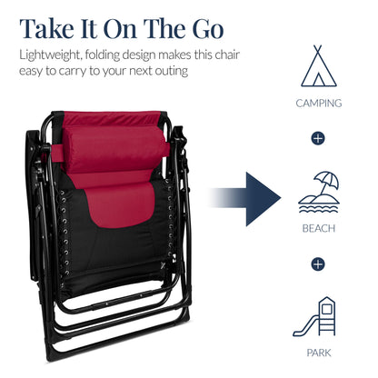 Oversized Padded Zero Gravity Chair, Folding Recliner w/ Headrest, Side Tray