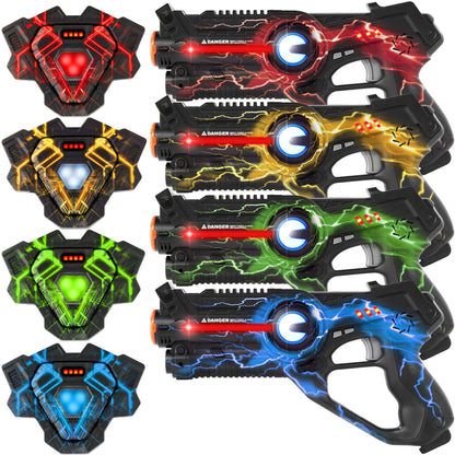 Set of 4 Infrared Laser Tag Blasters and Vests for Kids & Adults