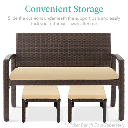 Set of 2 Multipurpose Wicker Ottomans w/ Removable Cushions, Steel Frame