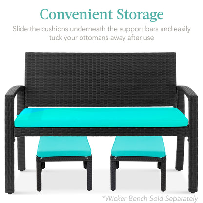 Set of 2 Multipurpose Wicker Ottomans w/ Removable Cushions, Steel Frame