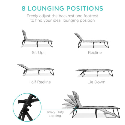 Portable Patio Chaise Lounge Chair Outdoor Recliner w/ Pillow