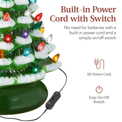 Pre-Lit Ceramic Tabletop Christmas Tree with Lights- 15in