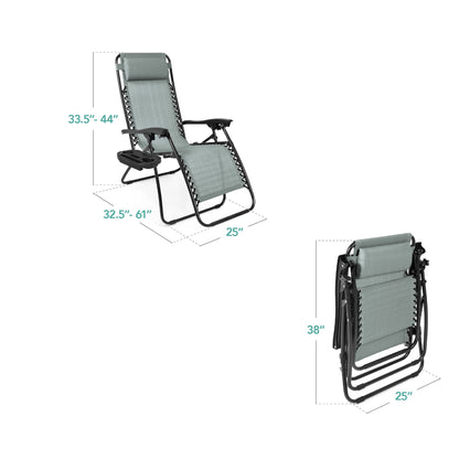 Set of 2 Adjustable Zero Gravity Patio Chair Recliners w/ Cup Holders