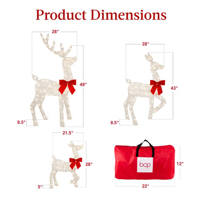 3-Piece Lighted Christmas Deer Set Outdoor Decor with 175 LED Lights