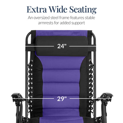 Oversized Padded Zero Gravity Chair, Folding Recliner w/ Headrest, Side Tray