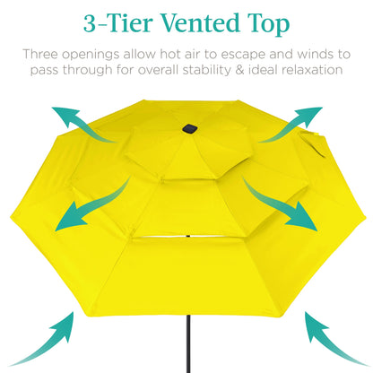 3-Tier Solar Patio Umbrella w/ LED Lights, Tilt Adjustment, Crank - 10ft