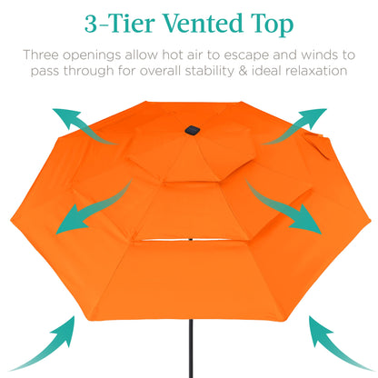 3-Tier Solar Patio Umbrella w/ LED Lights, Tilt Adjustment, Crank - 10ft