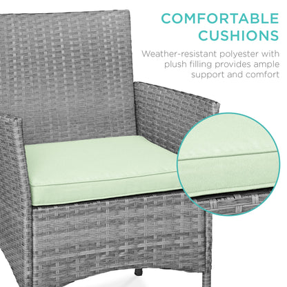 3-Piece Outdoor Patio Wicker Bistro Set w/ Side Storage Table