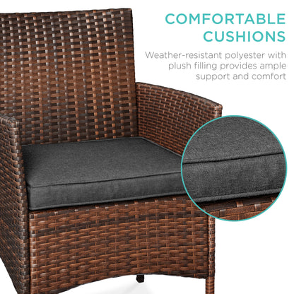 3-Piece Outdoor Patio Wicker Bistro Set w/ Side Storage Table