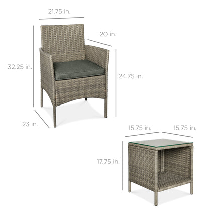 3-Piece Outdoor Patio Wicker Bistro Set w/ Side Storage Table