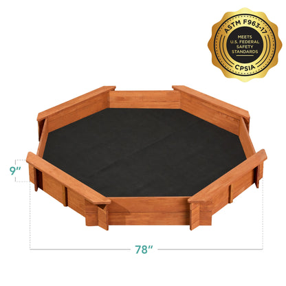 Kid's Wooden Octagonal Sandbox w/ Sand Cover, 4 Reinforced Benches, 8 Seats