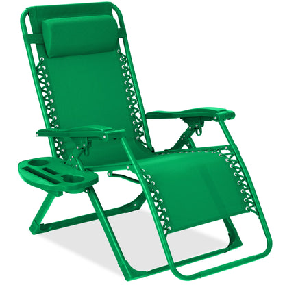 Monochromatic Zero Gravity Patio Chair Recliner w/ Side Tray, Headrest