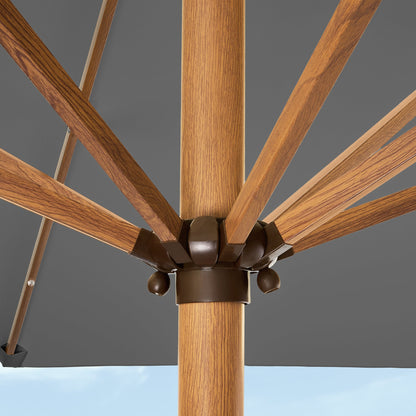 Square Solar LED Lighted Patio Umbrella w/ Woodgrain Pattern - 9ft