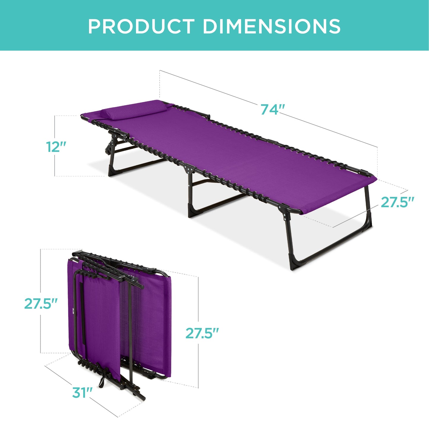 Portable Patio Chaise Lounge Chair Outdoor Recliner w/ Pillow