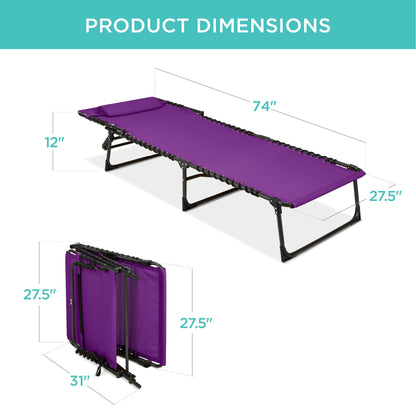 Portable Patio Chaise Lounge Chair Outdoor Recliner w/ Pillow