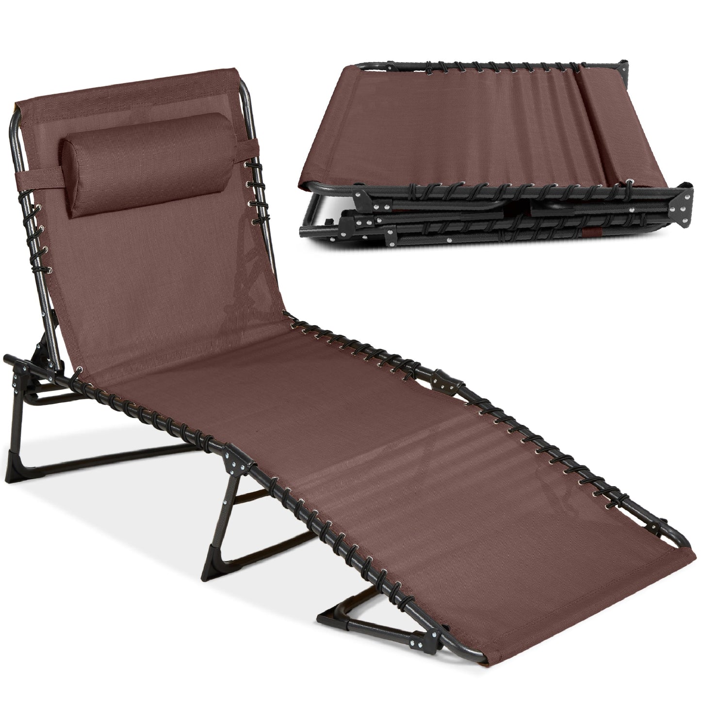 Portable Patio Chaise Lounge Chair Outdoor Recliner w/ Pillow