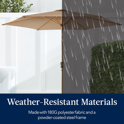 Outdoor Woodgrain Pattern Patio Umbrella Decoration w/ Tilt, Crank - 10ft