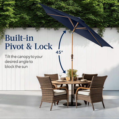 Outdoor Woodgrain Pattern Patio Umbrella Decoration w/ Tilt, Crank - 10ft