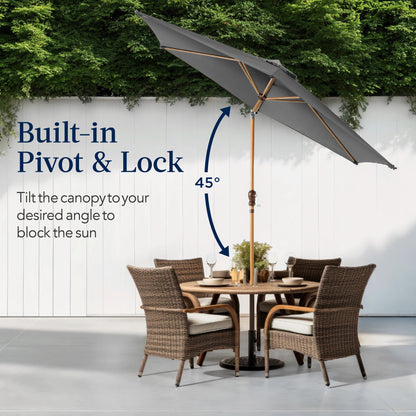 Outdoor Woodgrain Pattern Patio Umbrella Decoration w/ Tilt, Crank - 10ft