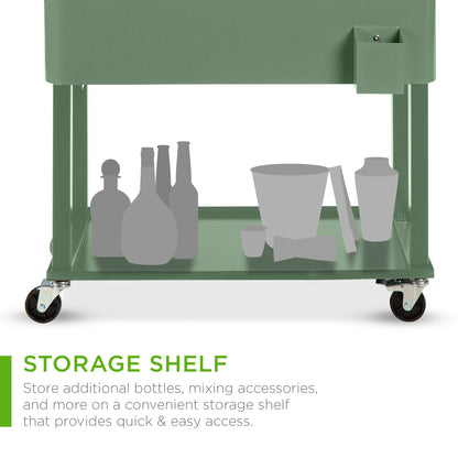 Portable Rolling Cooler Cart w/ Bottle Opener, Catch Tray - 80qt