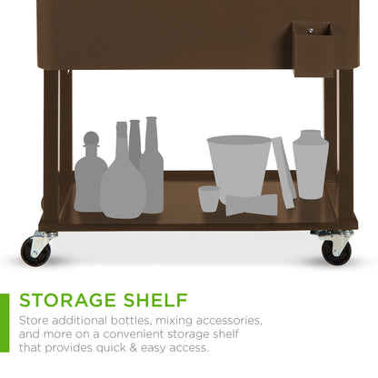 Portable Rolling Cooler Cart w/ Bottle Opener, Catch Tray - 80qt