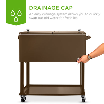 Portable Rolling Cooler Cart w/ Bottle Opener, Catch Tray - 80qt