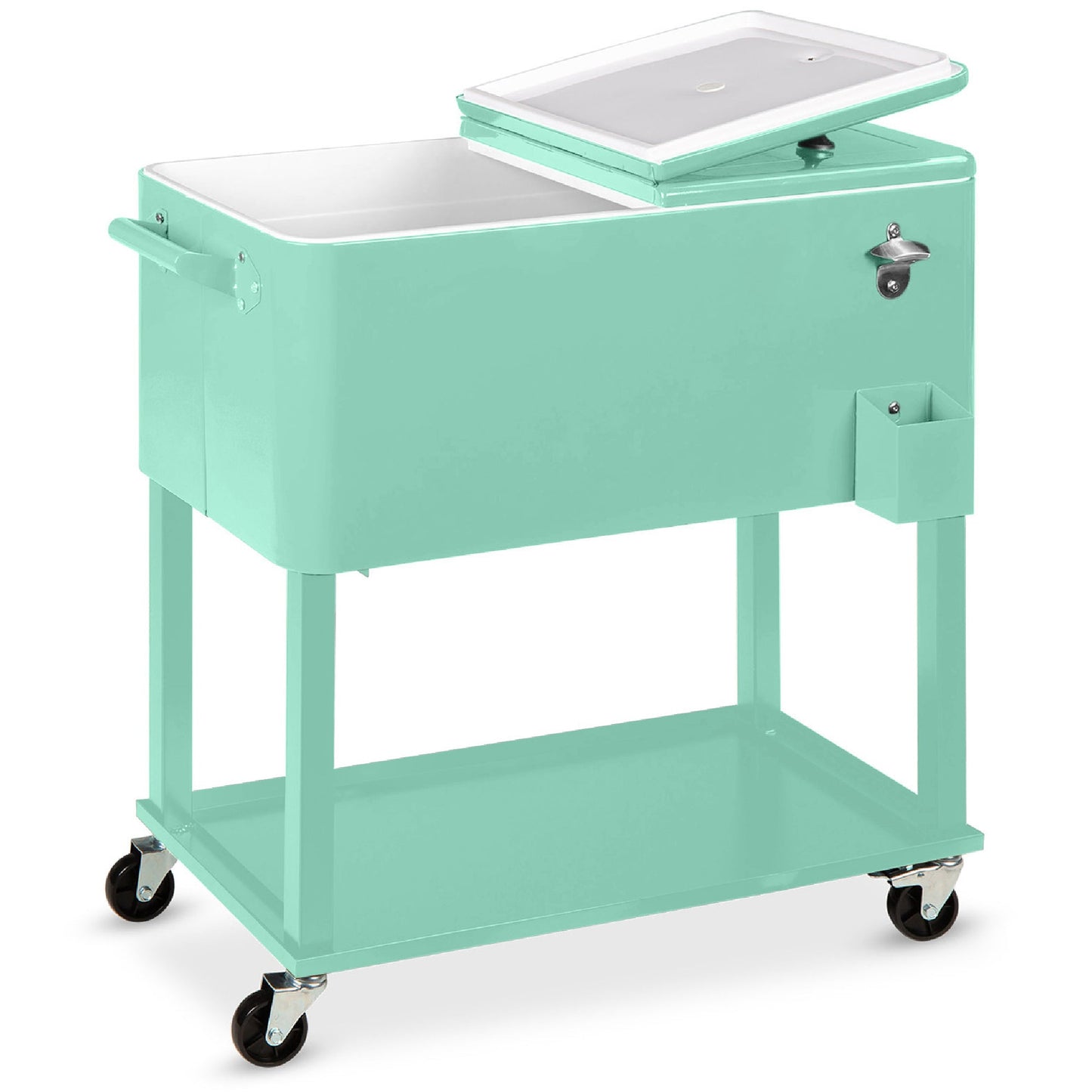 Portable Rolling Cooler Cart w/ Bottle Opener, Catch Tray - 80qt